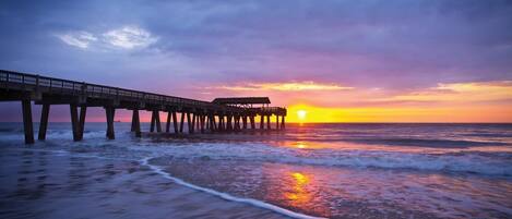Beach nearby, sun loungers