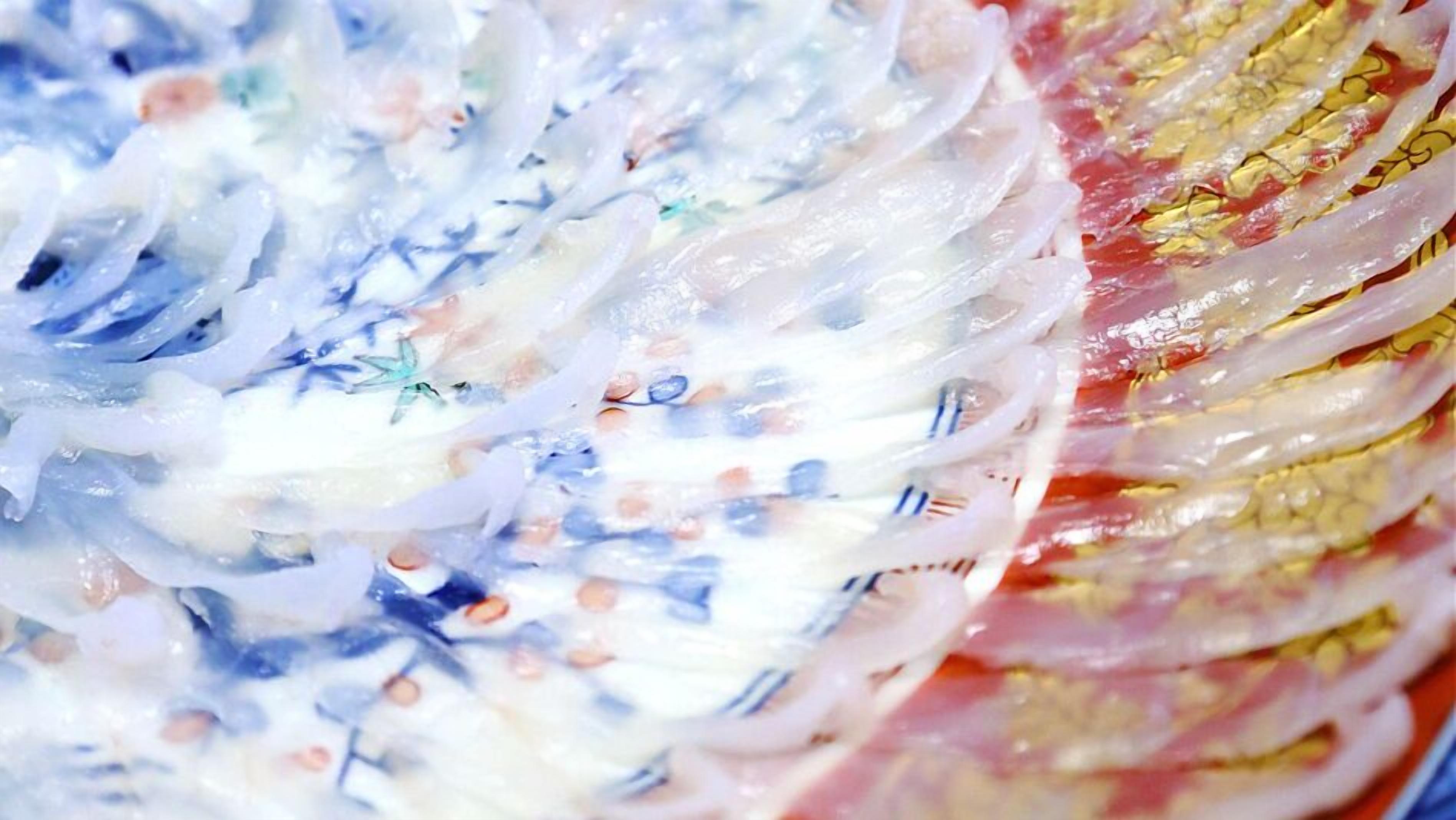 Eine Nahaufnahme von farbigem, durchscheinendem Plastikbeuteln, gefüllt mit verschiedenen Gegenständen.