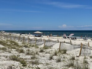 On the beach, beach towels