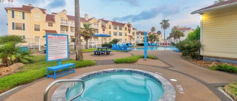 A heated pool, pool loungers
