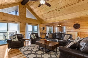 Smart TV, fireplace, foosball, books