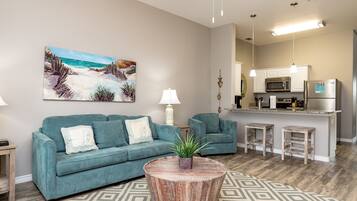 Flat-screen TV, DVD player