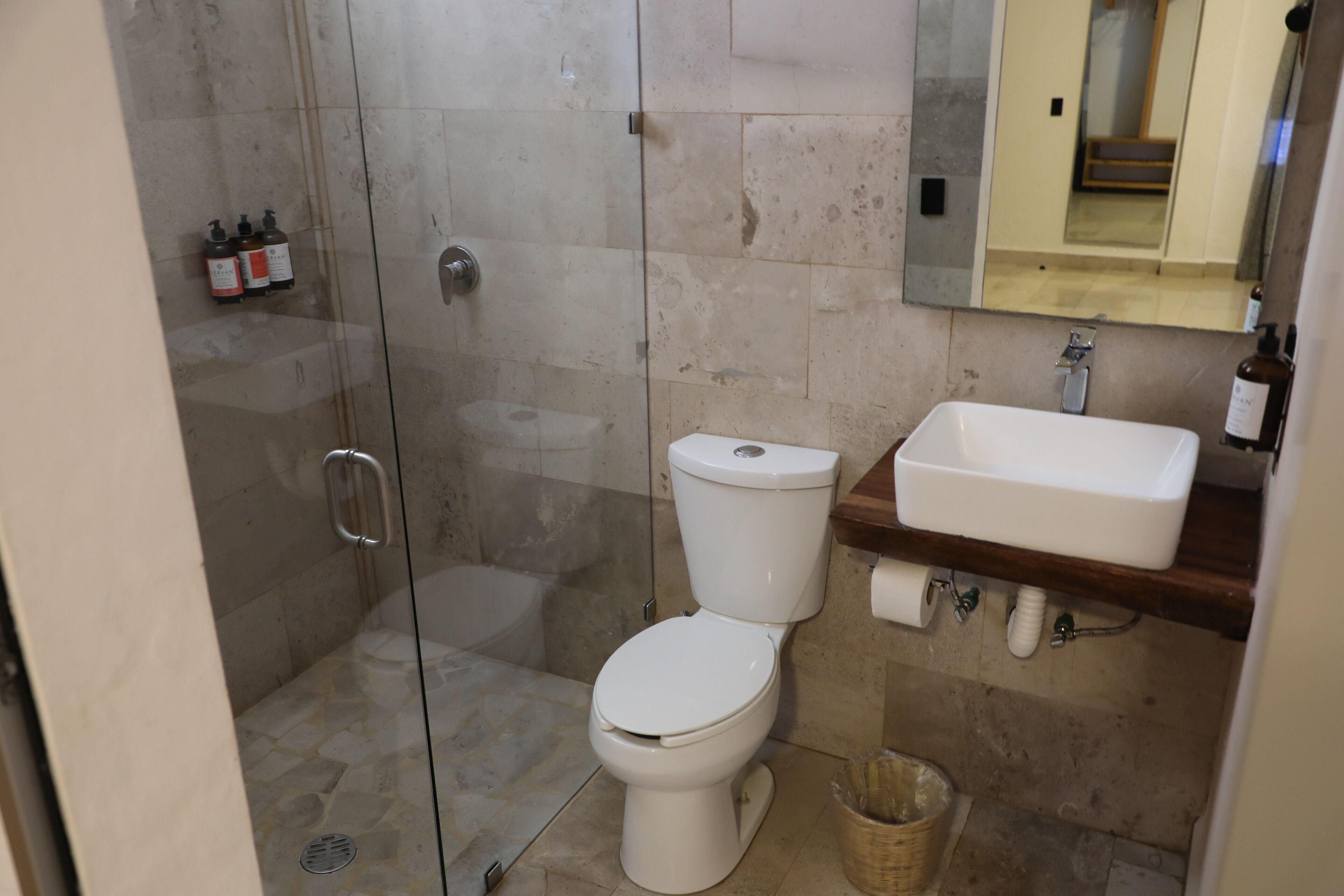 standard room, 2 double beds | bathroom | shower, rainfall showerhead, towels, soap