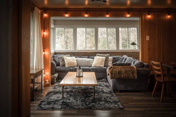 Smart TV, fireplace, DVD player