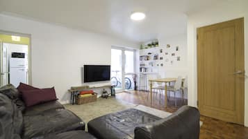 TV, books, video library, stereo