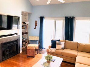 Smart TV, DVD player, books, video library