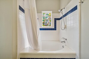 Combined shower/tub, hair dryer