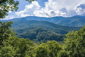 A mountainous landscape with dense forest. - Falling Water Lodge | Gorgeous 5BR Mountaintop Lodge (Burnsville)