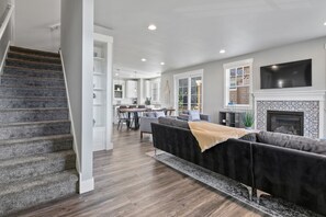 Smart TV, fireplace, foosball, table tennis