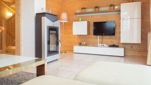 TV, perapian, dan peralatan stereo
