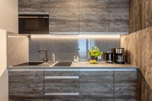 Fridge, microwave, stovetop, toaster