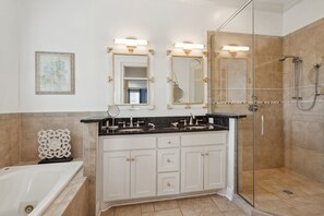 Douche, séchoir à cheveux, serviettes fournies, savon