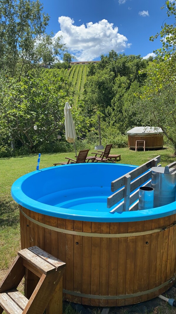 Outdoor spa tub - Beautiful agriturismo with stunning view of vineyards and mountains. Francesco. (Marche)