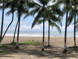 On the beach, sun loungers, beach towels