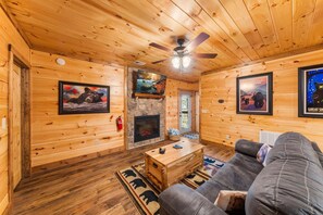 Smart TV, fireplace, video games, DVD player