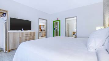 Desk, laptop workspace, free WiFi, bed sheets