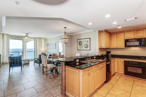 Microwave, dishwasher, coffee/tea maker, toaster