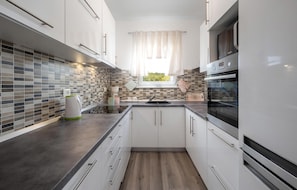 Kühlschrank, Mikrowelle, Herdplatte, Geschirrspüler
