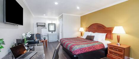 Desk, blackout curtains, iron/ironing board, free WiFi