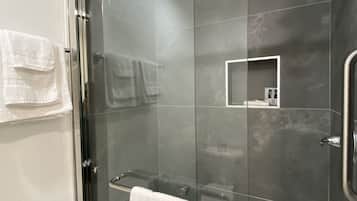 Shower, free toiletries, hair dryer, towels
