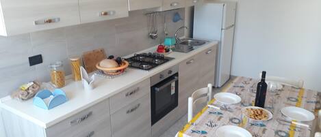 Fridge, oven, stovetop, coffee/tea maker