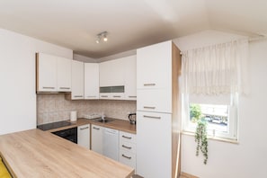Fridge, dining tables