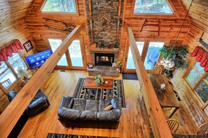 TV, fireplace, table football, books