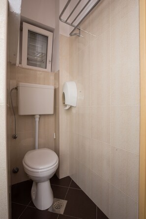 Douche, séchoir à cheveux, serviettes fournies