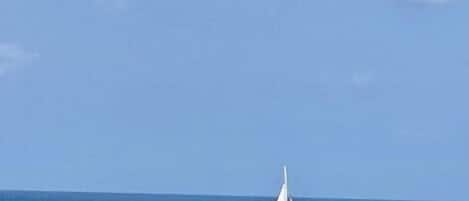 On the beach, sun loungers, beach towels