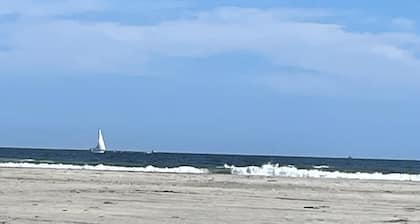 Beach and boardwalk 1.5 blocks away. Private porch and shared plaza.