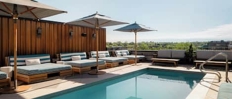 Outdoor pool, sun loungers