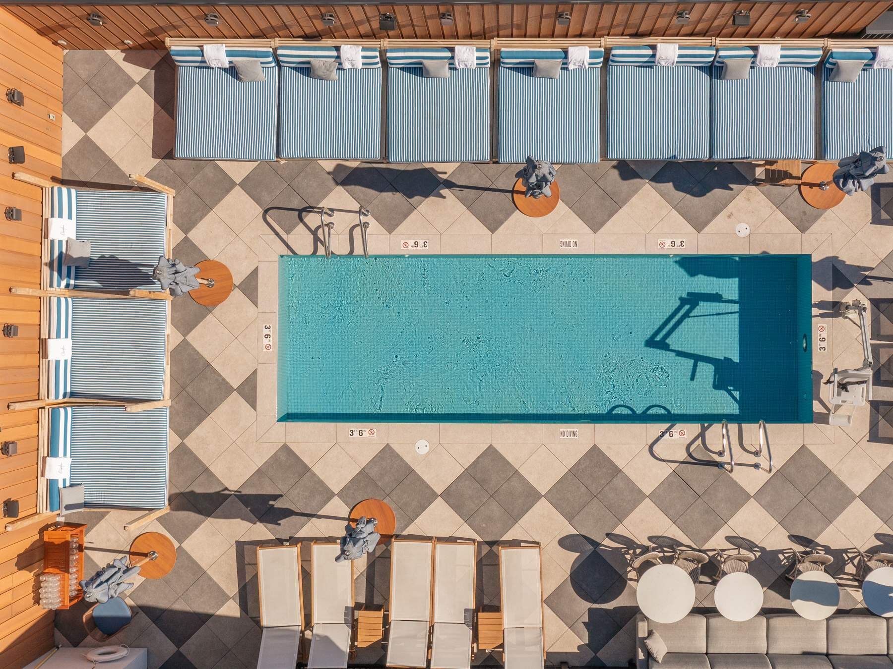 outdoor pool, pool loungers