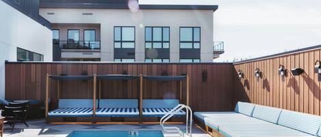 Outdoor pool, pool loungers