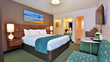 1 bedroom, desk, blackout drapes, iron/ironing board