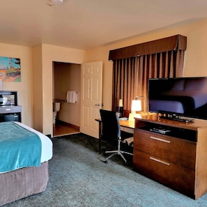 1 bedroom, desk, blackout curtains, iron/ironing board