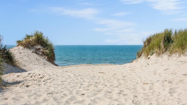 A sandy beach with dunes and a clear view of the ocean. - Pet friendly home in Blåvand with sauna (Blåvand)