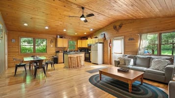 Smart TV, fireplace, video games, DVD player