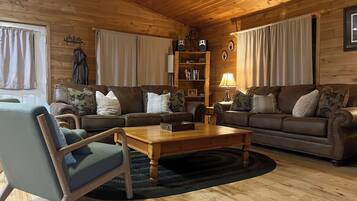 Smart TV, fireplace, video games, DVD player