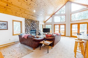 TV, fireplace, DVD player, books