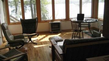 TV, fireplace, DVD player, books