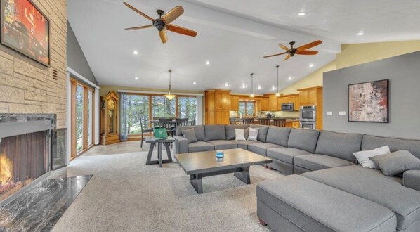 Smart TV, fireplace, table football, stereo