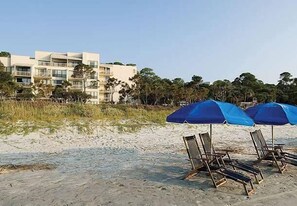 Beach nearby, sun loungers
