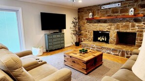 Smart TV, fireplace, table football