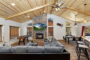 TV, fireplace, foosball, table tennis