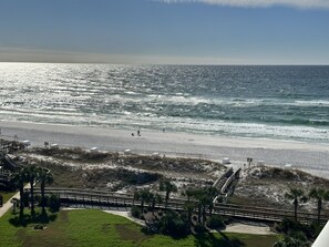 On the beach, sun loungers, beach towels