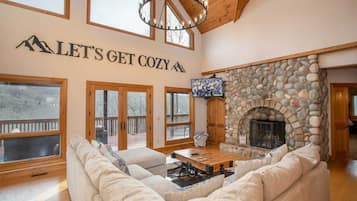 TV, fireplace, foosball, books