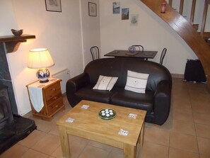 Televisión, chimenea, reproductor de DVD y libros 