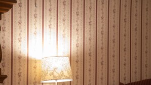 Ein Zimmer mit einem Bett, einem Tisch mit einer Lampe und einem Stuhl.