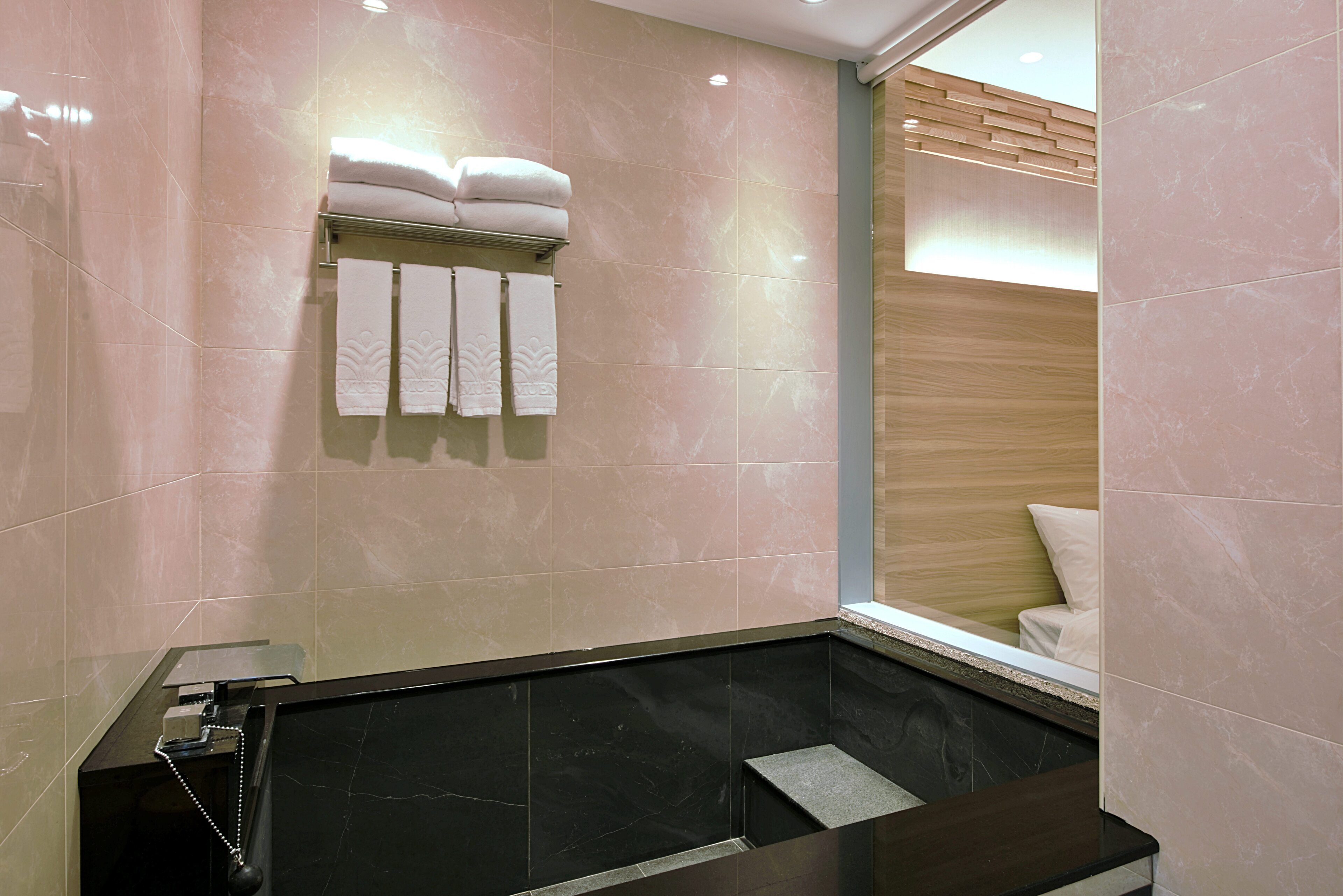 signature quadruple room | bathroom | separate bathtub and shower, spring water bathtub, rainfall showerhead