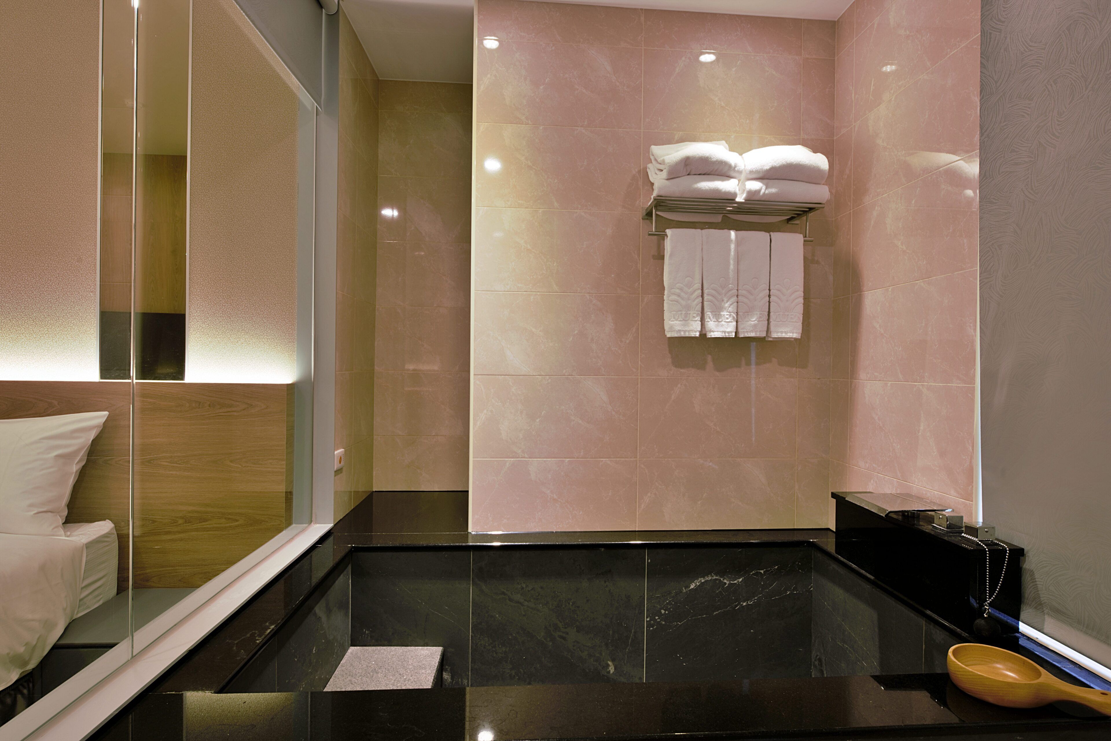 luxury quadruple room | bathroom | separate bathtub and shower, spring water bathtub, rainfall showerhead